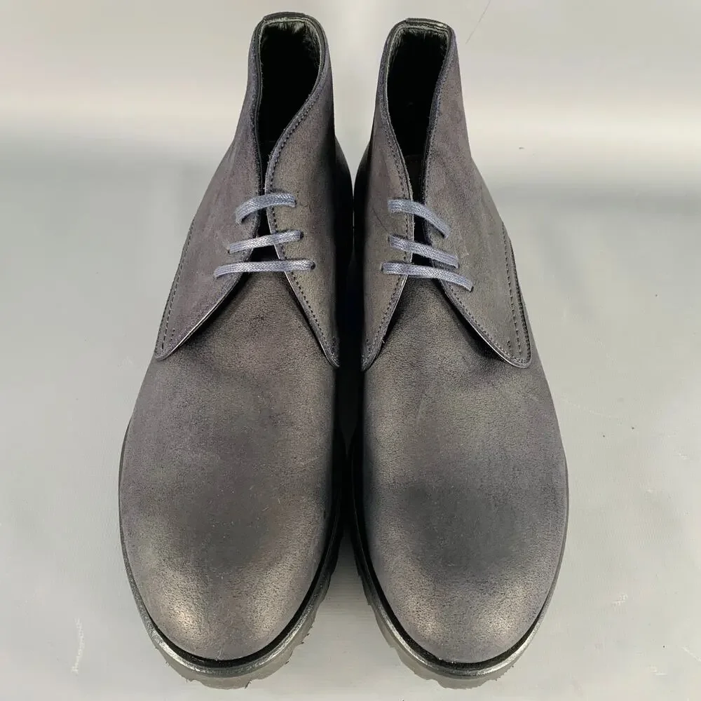 HARRYS OF LONDON Size 8 Griffen Black Nubuck Leather Lace-Up Boots